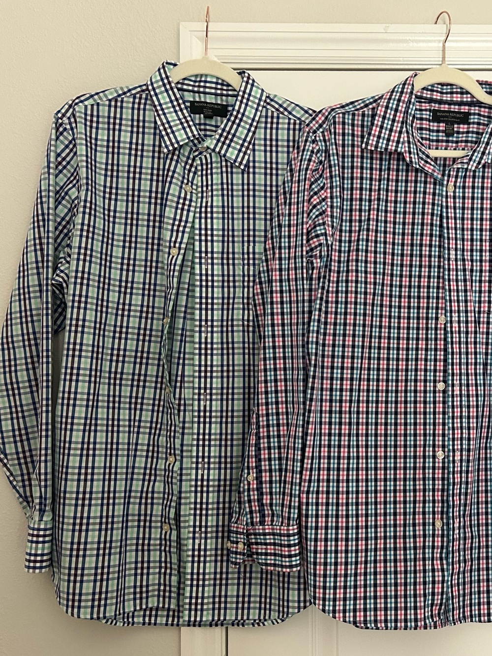 Banana Republic Plaid Long Sleeve Button-Down Non Iron Slim Fit Shirt Bundle